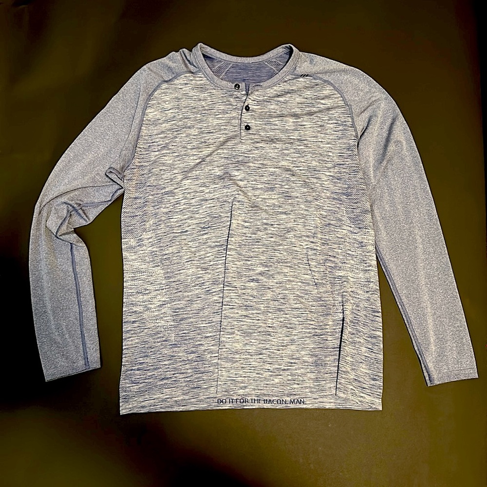 LuluLemon Men’s athletic long sleeve Henley (blue heather)